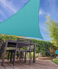Equilateral Triangle Sun Shade Sail 8 Ft by 8 Ft by 8 Ft For Patio Backyard Garden Outdoor Living UV Block Turquoise, installed over patio.