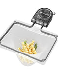No Fuss Kitchen Sink Strainer With Heavy Duty Filter Mesh Bag And Grip Tight Suction Cup Quick Fold Design, featuring pasta and herbs.