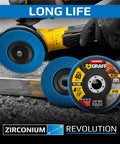 40 Grit Flap Discs for Angle Grinder 4 1/2 In Bevel Type 29 Heavy Duty Zirconia Grinding Discs displayed with angle grinder