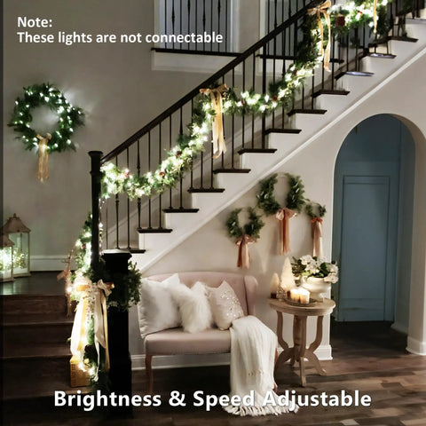 164 Ft 500 LED RGB Color Changing String Lights With Remote Dimmable Indoor Outdoor Fairy Lights Party Ready Multicolor Vibe For Christmas And Independence Day Decor decorated staircase and wreaths