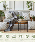 4 Pack 18x18 Inch Blue Green Block Print Pillow Covers Double Sided Vintage Spring Floral Boho Linen Pillowcases For Farmhouse Sofa Couch Outdoor Patio Decor Cozy Up Your Living Space With Cheerful Garden Vibes. Four 18x18 linen covers on a sofa