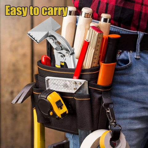 Pro Grade 3 Inch Curved Jaw Offset Hand Seamer in tool belt with tools for sheet metal bending and flattening.