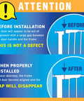 Illustration showing Easy Install No Tools Baby Gate For Doorways With Visual Pressure Indicator before and after installation.