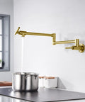 Gold Pot Filler Faucet Wall Mount Brass Kitchen Folding Faucet With Double Joint Swing Arms And Two Handle Design