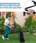 Man using Heavy Duty Lawn Roller Water Or Sand Filled Steel Drum Roller With U Shaped Handle for yard work