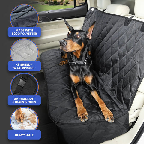 Back Seat Dog Car Cover Without Hammock 54 Inches Wide Waterproof Non Slip Heavy Duty Seat Protector with dog seated