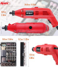Rock Solid 130W Corded Rotary Multi Tool Kit For Cutting Drilling Engraving And Polishing with red corded design and accessory set.