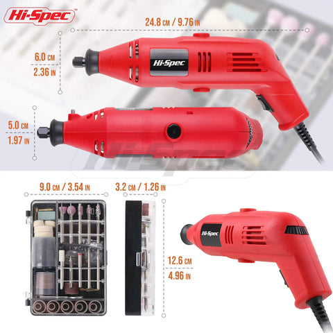 Rock Solid 130W Corded Rotary Multi Tool Kit For Cutting Drilling Engraving And Polishing with red corded design and accessory set.