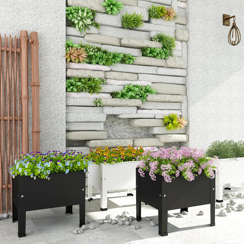 Black 14 Inch Elevated Planter Box With Legs For Outdoor Use Sturdy Metal Raised Garden Bed For Veggies, Herbs, And Flowers