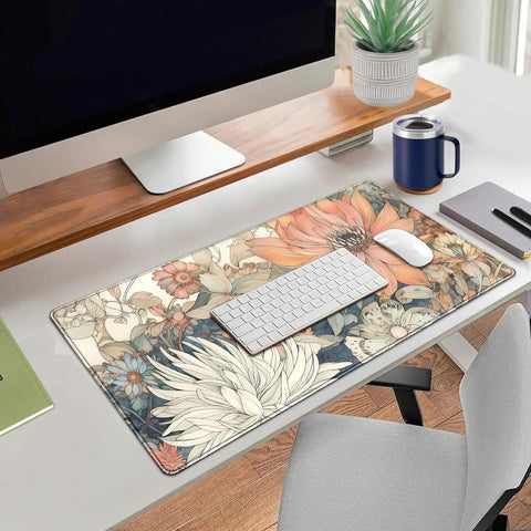 Large Boho Floral Desk Pad 31.5 By 15.7 Inches With Non Slip Rubber Base For Gaming Mouse Keyboard And Laptop Extended Desk Mat