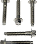 Heavy Duty Exhaust Manifold Mount Hardware Kit Featuring Gnarly Stainless Steel Studs Bolts And Nuts Built Tough For Intense Heat Rust Free Knockout Factory Repair Solution, five stainless steel bolts close-up image.