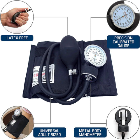Reliable Manual Blood Pressure Cuff For Adults With Durable Aneroid Sphygmomanometer, Easy Read Gauge, Home Health Monitoring, Medical Grade Accuracy, Built To Last Comfort Cuff For Everyday Checks latex-free adult cuff with gauge