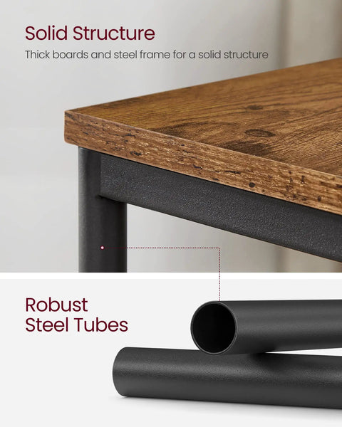 Solid structure with rustic brown top and steel tubes, End Table Side Table For Living Room, Modern Tall Nightstand With Steel Frame.