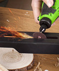 Straight Up Powerhouse 12V Cordless Rotary Tool With Keyless Chuck And Flex Shaft cutting material with sparks flying.