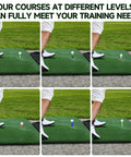 Color Coded Golf Tees 22 Piece Set With 12 Rubber Tees In 6 Sizes Two Each Plus Bamboo Tees displayed on practice mat
