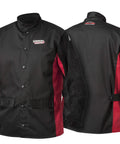 Split Leather Sleeved Welding Jacket With Flame Resistant Cotton Body Black And Red Medium Pro Grade Gear For Serious Welders