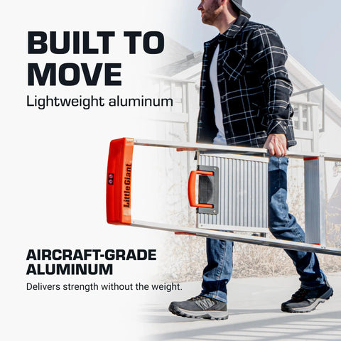 Flip N Lite 6 Foot Aluminum Stepladder With Full Size Standing Platform And Easy Release Handle For Quick Setup No Pinching And Lightweight Home And Job Site Ladder For Reaching High Areas, man carrying