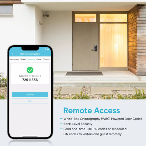 Keyless Entry Smart Lock With Fingerprint And Keypad Access For Front Door Handle In Black installed on modern front door with app for remote access