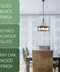 Hayden 25 Inch 4 Light Modern Farmhouse Drum Pendant Light With Cylinder Glass Shades In Gray Oak Finish, Dining Room View