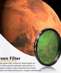Green filter from Deluxe 2 Inch LRGB Filter Set for Monochrome CCD Cameras with Mars background for astrophotography.