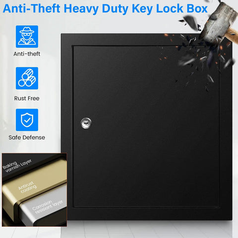 100 Key Lock Box With Anti Theft Safe Cabinet Beefy Steel Build Key Tags Wall Mount Key Organizer For Car Garage Home Office Rental Business Use Easy Secure Key Management front view