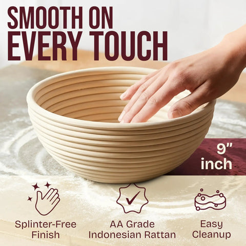All In One Sourdough Starter Kit With 9 Inch Splinter Free Banneton Basket showing hand touch detail