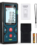 Pro Grade Laser Distance Measurer with 196 Feet 50 Meters Range, Auto Calibration and 2 Bubble Levels, Large Backlit LCD, Switchable Units Feet Inches Meters, Ideal for Builders and DIY Enthusiasts. Laser distance meter kit with case, manual, strap, and batteries