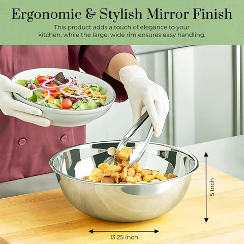 Pro Grade 8 Quart Mixing Bowls Set Of 2 Thirteen And A Quarter Inch By Five Inch Stainless Steel Flat Base Bowls in kitchen use