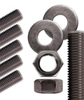 Grade B7 Unfinished Threaded Rod Kit, Three Quarter Inch Diameter, Thirty Six Inch Length, Ten Threads Per Inch Coarse UNC, All Thread Rods, Includes Twelve Hex Nuts And Twelve Flat Washers, ASTM A193 Grade B7 Compliance, Six Pack.
