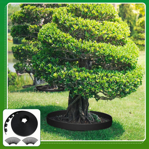 Durable 246 Ft Garden Landscape Edging Kit With Three 82 Ft Rolls Two Inch Tall Flexible Border And 216 Anchoring Spikes around tree