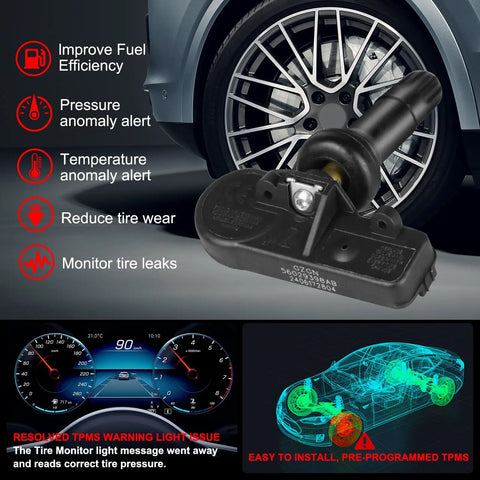 4 Pack Pre Programmed 433MHz TPMS Sensors For Chrysler Dodge Jeep Ram Fiat Tire Pressure Monitoring Sensor Kit Plug N Play, wheel close-up