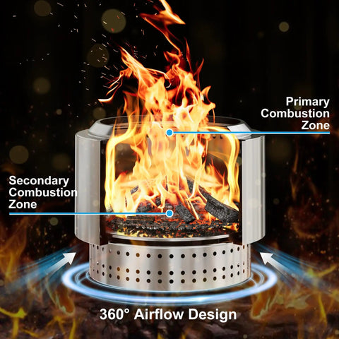 Smokeless 19.5 Inch Stainless Steel Fire Pit With Waterproof Bag And Poker For Patio, Camping And Backyard, Low Smoke Wood Burning Fire Pit