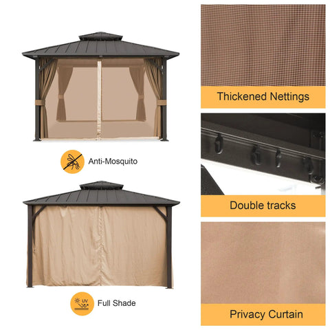 10x10 Ft Hardtop Gazebo With Dual Layer Metal Roof, Galvanized Steel Canopy, Netting And Curtains for patio, garden setup