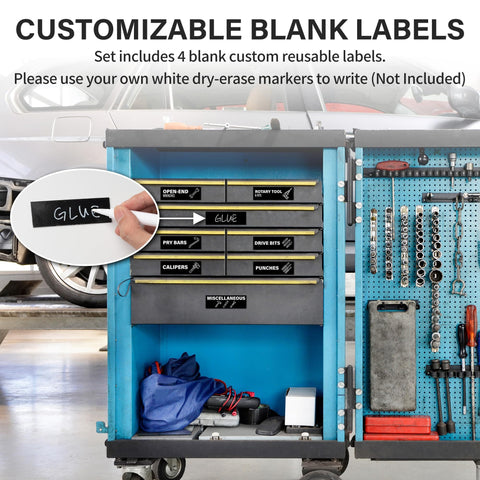 Magnetic Tool Box Labels With Icons 96 Pre Printed Icons Plus 4 Blank Tags For Custom Tools Black 3 X 1 Inch Drawer Markers