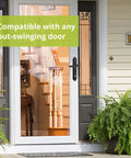 Storm Door Lever Handle With Lock And Key Surface Mount Fits Doors 1 To 1 And A Half Inches Thick Matte Black installed on door