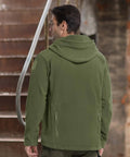 Back view of Men's Tactical Fleece Lining Jacket With Front Zip Left Zip For Hunting And Mountaineering in Army Green