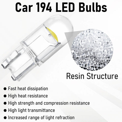 30 Pack 194 LED Bulbs T10 Wedge COB Ultra Bright 6000K Cool White For License Plate, Interior, Dashboard And Dome Lights, Error Free