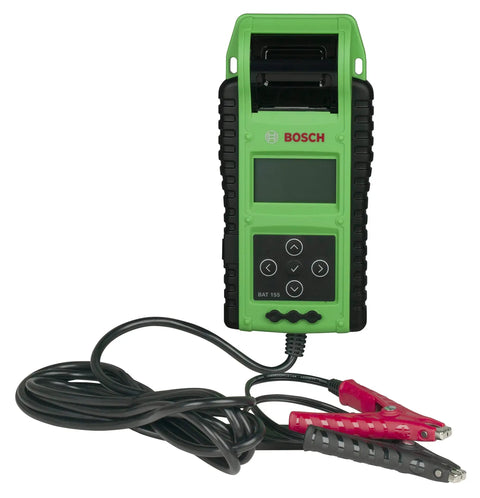 Pro Grade Heavy Duty Battery And Electrical System Tester For Commercial Vehicles With Dynamic Resistance Tech Delivers Fast Accurate 6V And 12V Battery Tests From 100 To 6000 Cold Cranking Amps. Bosch BAT 155 battery tester with cables and clamps