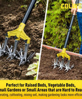 Rotary Cultivator Garden Tool For Loosening Compacted Soil 61 Inch With Detachable Aluminum Tines in use