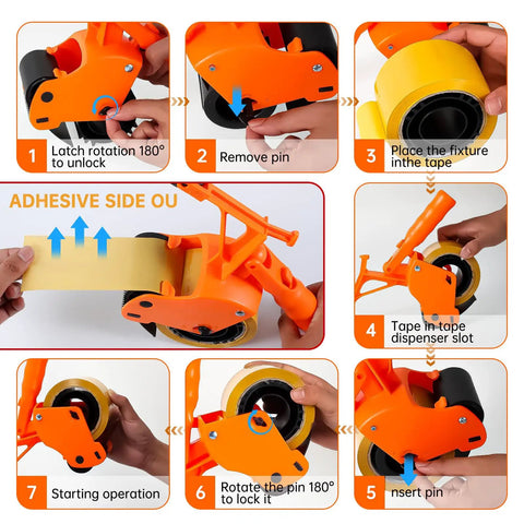 Heavy Duty Floor Tape Applicator For Driveways And Warehouses With Manual Push Marking Tool Non Slip Grip Adjustable Pressure Reusable Tape Roller Workhorse Includes Three Refill Rolls For Aisles And Sports Courts, orange tape loading steps