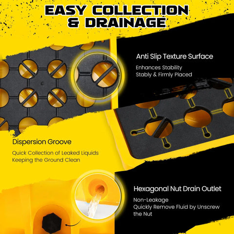 Three Piece Spill Containment Pallet Set With Drain Outlet Heavy Duty 800Kg Capacity features anti-slip surface, dispersion groove, and hexagonal nut drain outlet
