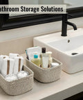 Set Of 8 Small Woven Storage Baskets For Easy Home Organization In Bathroom Closet And Shelves Rope Bin Cubes 11.5 x 7.5 x 4.7 Inches