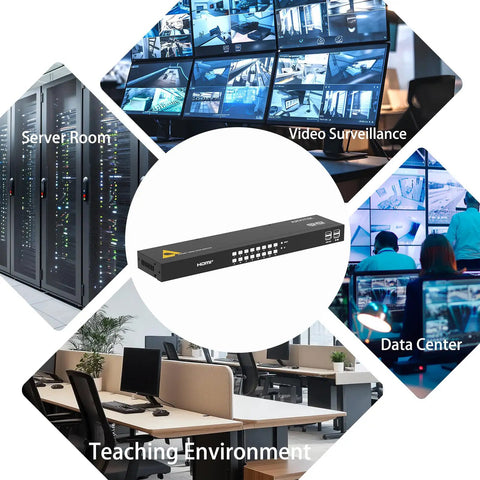 Absolute Game Changer 16 Port HDMI KVM Switch Delivers 4K At 60Hz in a server room and teaching environment setup.