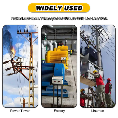 Pro Grade 13 Foot Telescopic Hot Stick With Rugged Utility Hook ASTM F711 Fiberglass Pole used by linemen for safe power line work