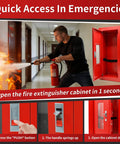 Person using a fire extinguisher with a Sleek Semi Recessed Fire Extinguisher Cabinet With Quick Access Safety Door.