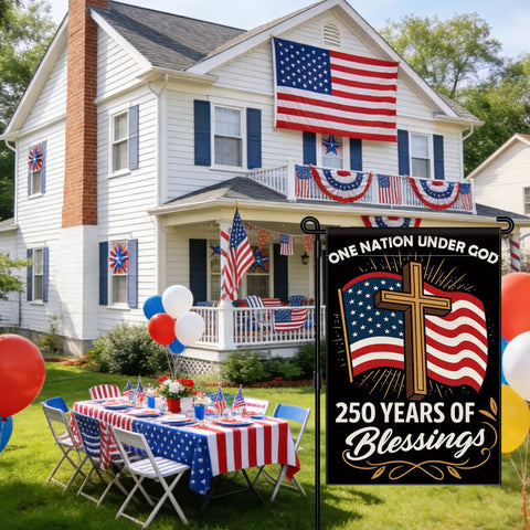 Patriotic USA Garden Flag 12x18 Inch Double Sided Waterproof Banner Celebrating 250 Years Of One Nation Under God 1776 To 2026
