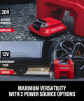 Badass 3 In 1 Cordless Tire Inflator And Portable Car Vacuum With Bright Led Work Light heavy duty unit with 20V and 12V options.