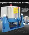 Industrial Centrifugal Dehydrator Beast For 55 Pound Solid Liquid Separator Biomass Oil Extraction And Textile Hardware Drying Stainless Steel 960 RPM 220V Three Phase showing blue base and steel drum