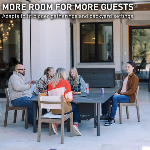 Group gathered around the Surround Extend For Bonfire Ranger Fire Pit Table Space Upgrade Outdoor Backyard Party Accessory.