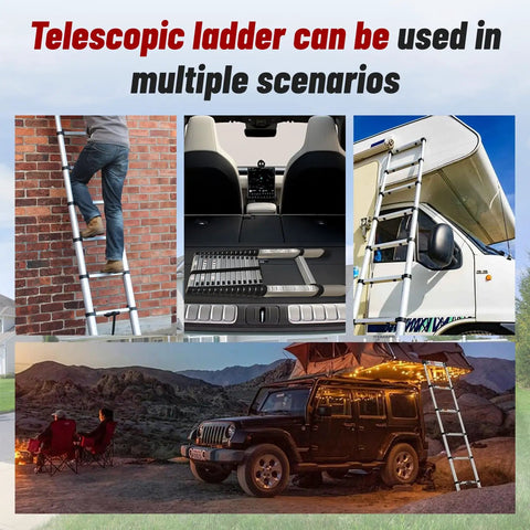 14.5 Foot Aluminum Telescopic Ladder With Dual Locking Mechanism used on RV and various surfaces for multi use